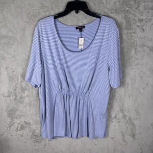Lane Bryant Shirt Womens‎ 22/24 Blue White Striped Short Sleeve Peplum Top Plus